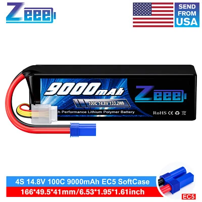 Zeee 4S Lipo Battery 9000mAh 14.8V 100C EC5 for Xmaxx RC Car Truck Tank Models - Image 1 of 4