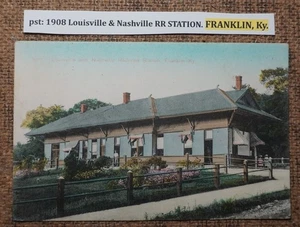 pst: 1908 Louisville & Nashville RR STATION. FRANKLIN, Ky. POSTCARD LITHO COLOR - Imagen 1 de 2