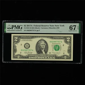 2017AFederal Reserve Note New York 2Dollars Fr#1941-B PMG 67EPQ SuperbGem UNC 03 - Picture 1 of 4