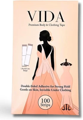 BRAND: VIDA VIDA Premium Double Sided Body Tape And Clothing Tape, 100 Strips, Fabric...