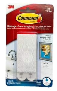 3M Command Bath Picture Hanging Strips, 4 Large Pairs, 16 Lb Hold {LC} - Picture 1 of 12