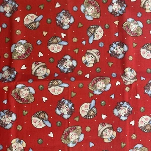 Diana Marcum For Marcus Brothers Fabric Red Boys Girls Hearts Buttons 3/4 Yard - Picture 1 of 2