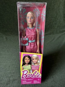 Barbie Blonde Fashion doll In Pretty Pink And Blue Belted Dress NEW 2015 EM416 - Picture 1 of 3