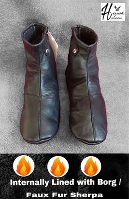 UNISEX SOFT SHEEPSKIN LEATHER SOCKS KHUFFS SHERPA LINED BLACK SIZE 6 WINTER WARM - Image 1 of 4