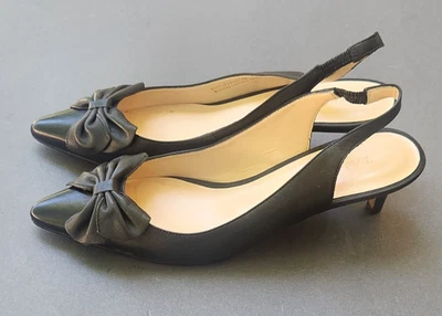 Zapatos TALBOTS Jodee Cuero Negro Talla 7M Arco Punta Punta Punta Cordones Gatito Tacones Foto 1 de 4