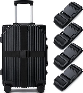 4 Pack Luggage Straps TSA Approved Travel Suitcase Bag Closure Black - Picture 1 of 4