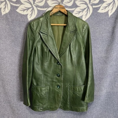 Chaqueta de cuero verde Your Sixth Sense vintage años 70 para mujer talla 40 3 botones MOD Foto 1 de 4