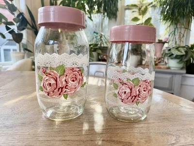 Tarros de almacenamiento de vidrio Carlton vintage rosas rosas rosas diseño encaje contenedores de cocina Foto 1 de 4