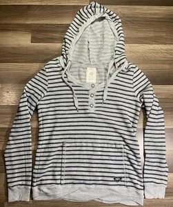 Roxy Kapuzenpullover gestreift LS Pullover gewellter Saum Bella Swan Y2K Kordelzug - Bild 1 von 6
