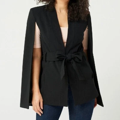 G.I.L.I. Chaqueta con Capa de Crepé con Corbata Cintura Corpcore Dark Academia Sassy Foto 1 de 4