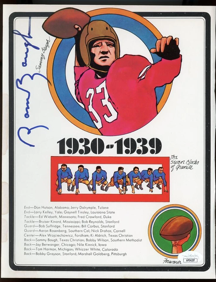 Sammy Baugh Autographed Signed Informational Sheet  JSA Authentic - Image 1 of 1