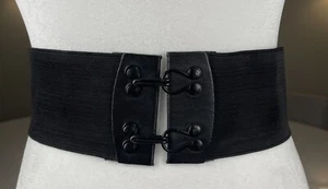 VTG 80’s90's Gail Labelle Black Elastic 3” Wide made in France Fashion Belt S - Picture 1 of 10
