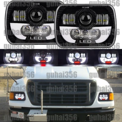 Fit 2000-2013 Ford F650 Truck Pair 7x6" LED Headlights Hi/Lo Beam DRL Turn Light - Image 1 of 4