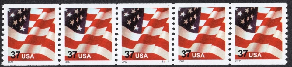 Scott #3631 Waving Flag Plate Number Coil (PNC5) of 5 Stamps - MNH P#S1111 - Image 1 of 1