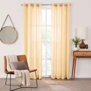 Fieldcrest Arden Solid Cotton Sheer Grommet Top Single Curtain Panel Yellow - Picture 1 of 3
