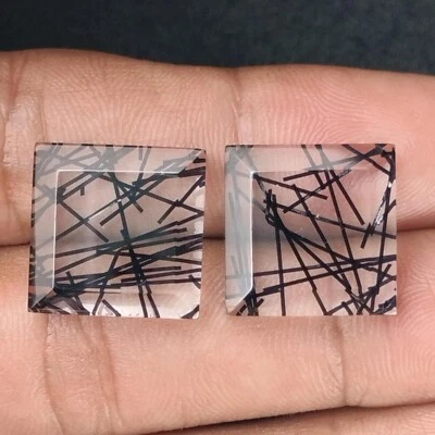 Clear Rutile Quartz Gemstone Square Cabochon Black Rutile Needles - 16x16mm - Image 1 of 4