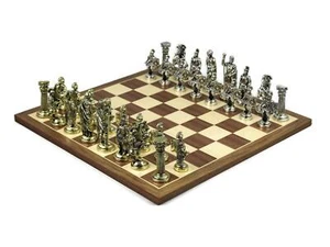 Chess Set Walnut & Maple Board With Metal Chess 20'' - Picture 1 of 1