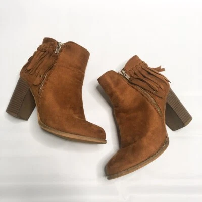 Via Pinky Mujer Kayla Botines Marrón Tacón Bloque Flecos Cremallera Lateral 6.5 Foto 1 de 4