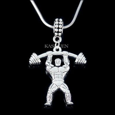 ~Bodybuilder Necklace~ Weightlifter Weightlifting Jewelry Gym Bodybuilding Charm - Image 1 of 4