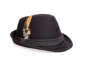 Sombrero Oktoberfest Alpino Fedora - Lana Negra - Bonito, Alta Calidad - Extra Grande - Imagen 1 de 5