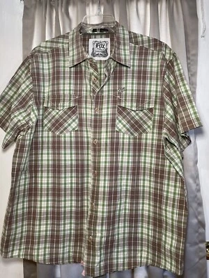 Fox Racing Men’s Short Sleeve Casual Button Up Shirt Brown/Green Plaid Sz XL - Image 1 of 4