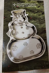 Caja abierta International Silver Company muñeco de nieve bandeja dividida invierno Navidad - Imagen 1 de 1