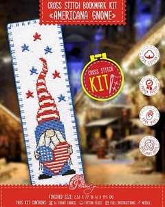 Americana Gnome Cross Stitch Bookmark Kit - Embroidery kit with Counted Pattern - Picture 1 of 7