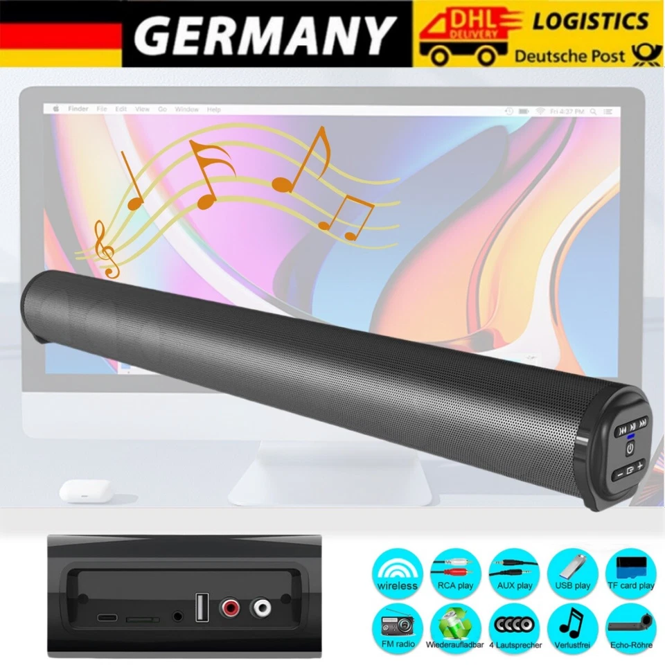 Soundbar Bluetooth BS-10 FM-Radio Type-C Wiederaufladbar Heimkino 3D Surround DE - Bild 1 von 4