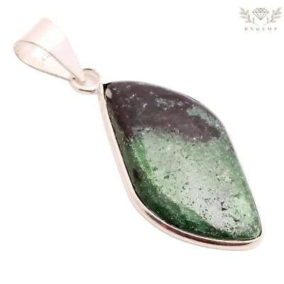 Rubino Zoisite Gemma Ciondolo Placcato Argento Handmade Gioielli Regalo 3.5cm - Immagine 1 di 3