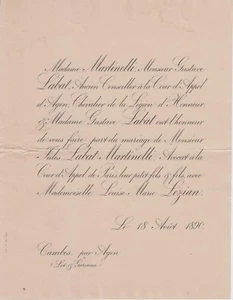 1890 Faire-part mariage Jules LABAT-MARTINELLI & Louise-Marie LÉZIAN - Fleurance - Picture 1 of 2