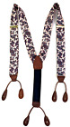 VTG Silk Leather Brace Suspenders, Pink Yellow Paisley Brass Adjustable Y-back