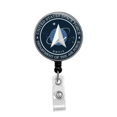 Fuerza Espacial de los Estados Unidos - Porta Insignia Retráctil - Carrete de Insignia - Cordones - Mosquetón Foto 1 de 4