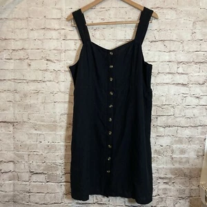 American Eagle Babydoll Dress Women XL Black Cotton & Linen Button Front Smocked - Picture 1 of 15
