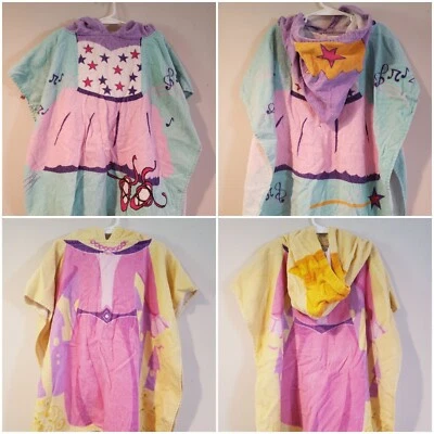 Lot Of 2 Little Girls Hoodie Bath Beach Towels Princess 100% Cotton - Image 1 of 4