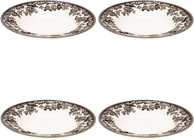 Spode Delamere Collection 9 Inch Round Soup Plates, Set of 4 - Brown/White - Image 1 of 3