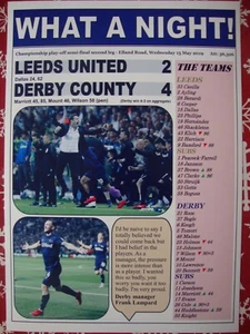 Leeds United 2 Derby County 4 - 2019 play-off semi-final - souvenir print - Picture 1 of 1