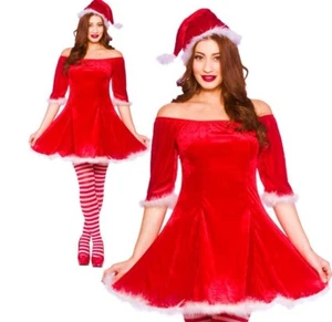 Adulto DULCE SANTA Navidad Piel De Lujo Terciopelo Festivo Elegante Vestido Damas Disfraz - Imagen 1 de 4