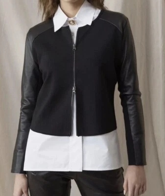 RAW By RAW Casparian Black Knit Lamb Leather Sleeve Zip Front Jacket $440 A12-14 - Image 1 of 4