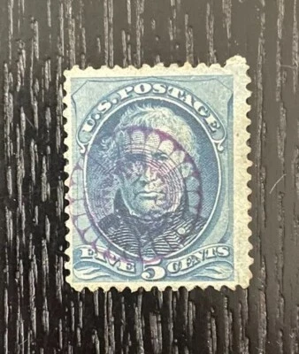 Unique US Stamp 1875 Taylor 5c blue Scott # 179 used Violet Fancy Cancel Rare - Image 1 of 4