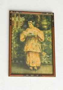 Vintage Antik Esther Jagd Druck Frau Art Deco Asiatischer Rahmen Orientalisch - Bild 1 von 11