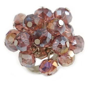 Plum Purple Glass Bead Cluster Ring in Silver Tone Metal - Adjustable 7/8 - Picture 1 of 4