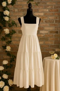 Amanda Uprichard Ivory Tiered Midi Mitzi Dress - M - Bride Resortwear Honeymoon - Picture 1 of 12