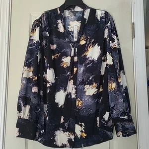 The limited Mast Floral fall button up neck tie blouse size 2X NWT Timeless $89 - Picture 1 of 16