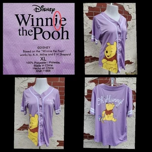 XL tall Disney Winnie the Pooh Purple Baseball Jersey Short Sleeve Button Shirt - Picture 1 of 21