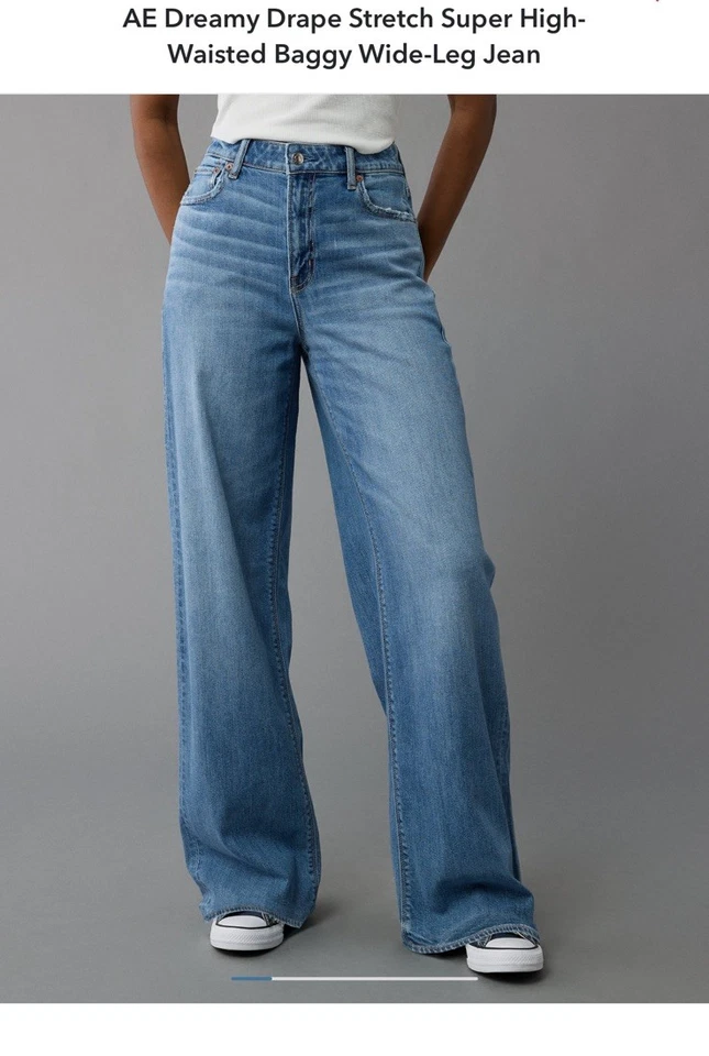 Pantalones de mezclilla para mujer American Eagle Outfitters talla 6S, tiro súper alto holgados pierna ancha Foto 1 de 4