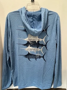 Guy Harvey Long Sleeve Moisture Wicking Hoodie Shirt NEW Size Small, Blue - Picture 1 of 9