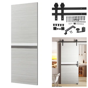 32x84"Door Slab Panel 6.6' Sliding Track Kit+Adjustable Floor Guider+Pull Handle - Picture 1 of 12