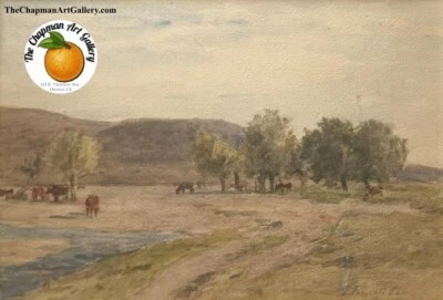 Антикварная акварель на бумаге пейзаж Калифорнии от Joseph Foxcroft Cole, американская - Изображение 1 из 4