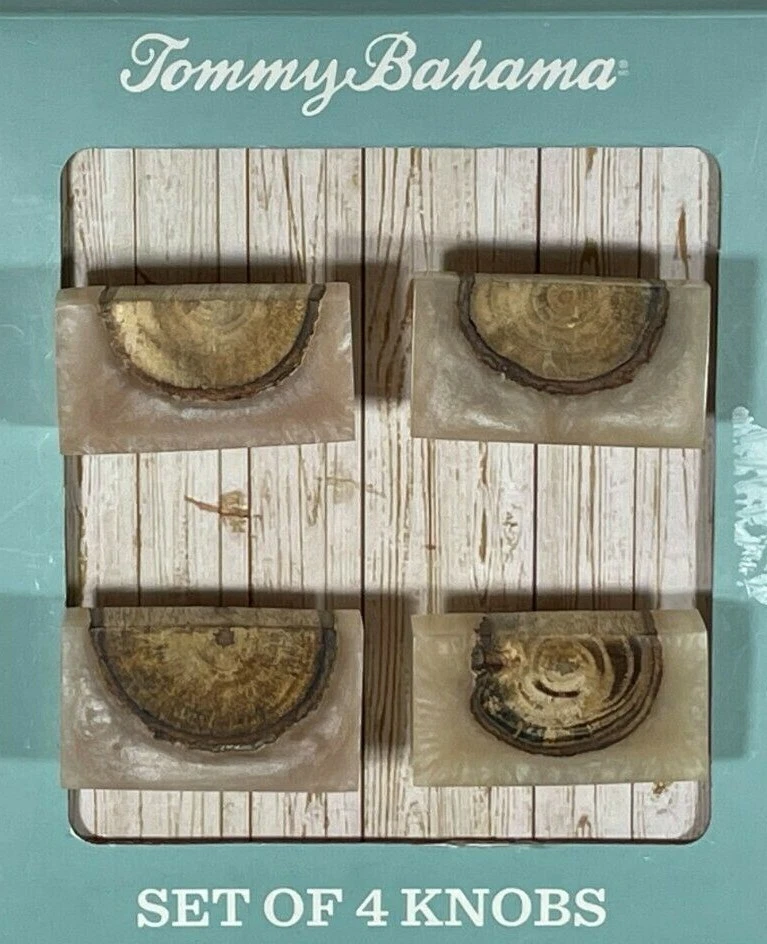 TOMMY BAHAMA Cabinet Knobs Set Of 4 Faux Marble Wood Drawer Square Pulls NEW - Image 1 of 4