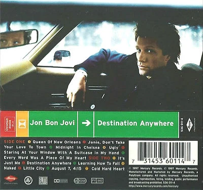Jon Bon Jovi ‎Destination Anywhere CASSETTE ALBUM Mercury 536 011-4 Hard Rock - Image 1 of 4